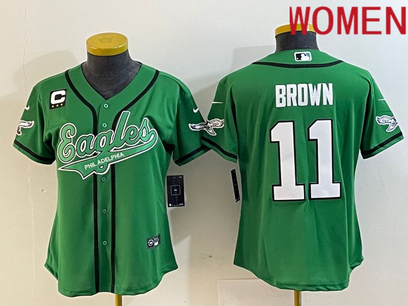 Women Philadelphia Eagles #11 Brown Green Nike 2023 Co Branding Game NFL Jersey style 2->women nfl jersey->Women Jersey